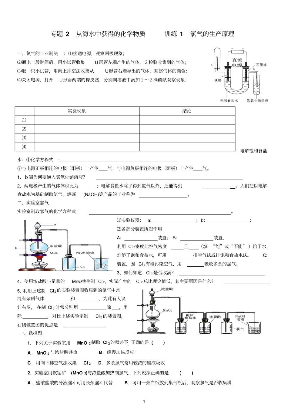 训练1氯气的生产原理资料_第1页