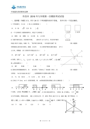 许昌2106年中考数学一模试卷分析