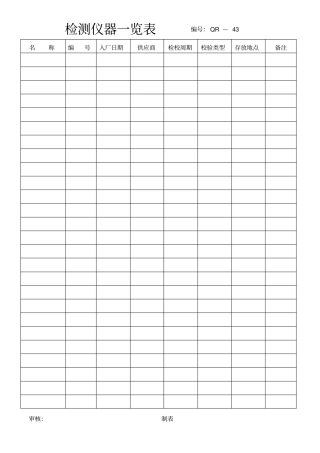 设备仪器表格