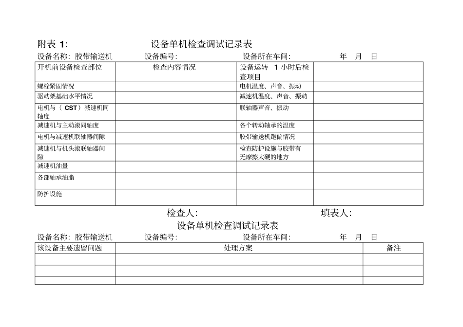 设备单机检查调试记录表40_第1页