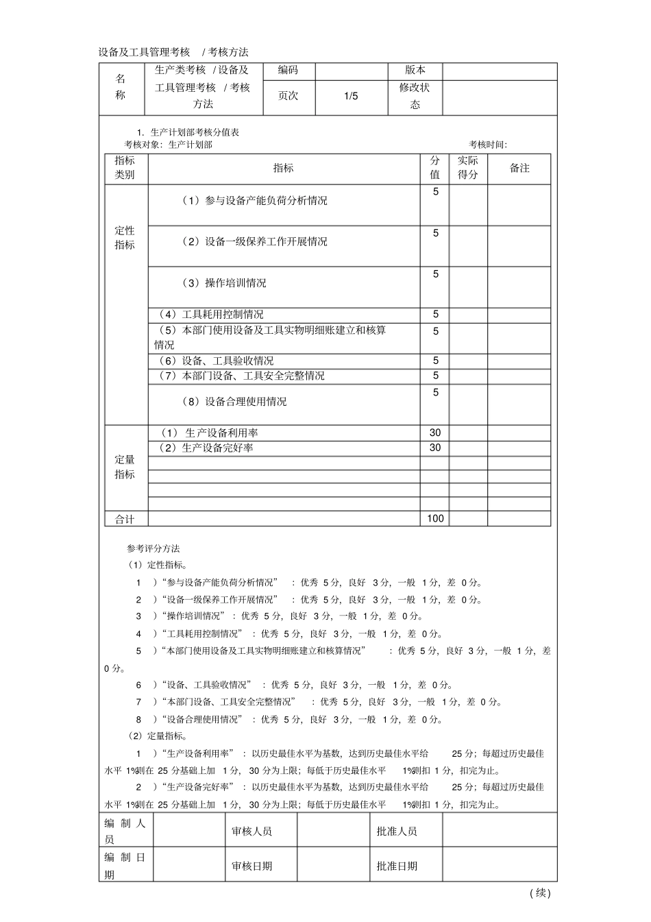 设备及工具管理考核考核方法_第1页