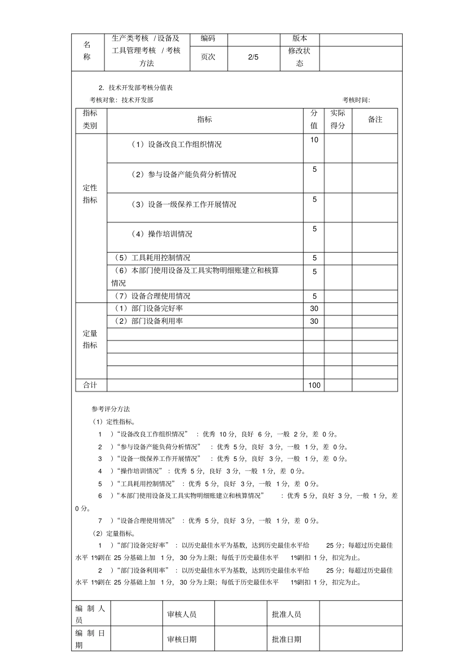 设备及工具管理考核考核方法_第2页
