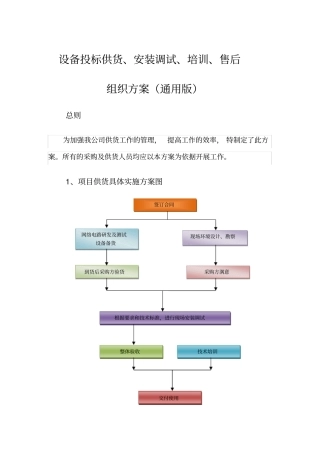 设备投标供货、安装调试、培训、售后组织方案通用版