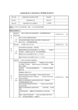 设备标准设计室标准设计管理职务说明书