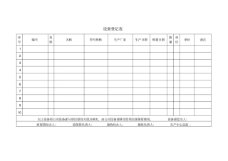 设备登记表模板