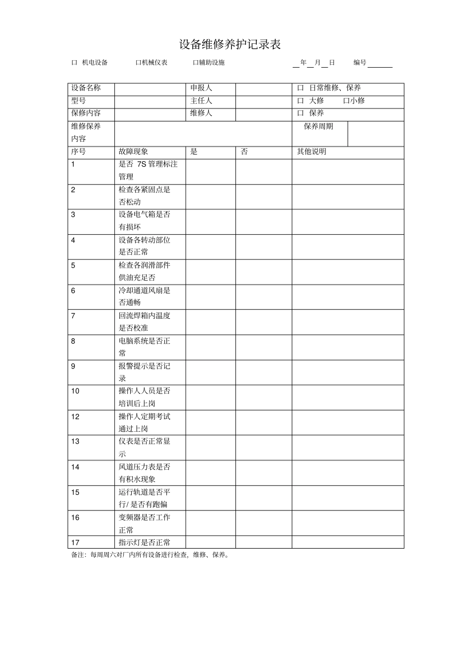 设备维修保养记录表_第1页