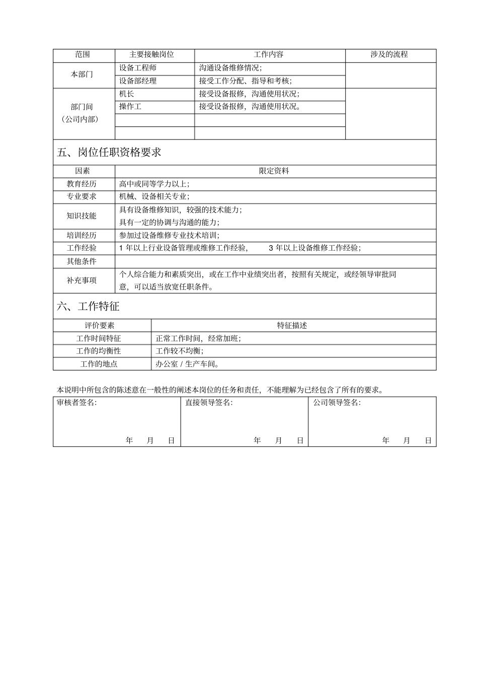 设备维修工岗位说明书_第2页