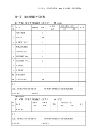 设备规格报价明细表