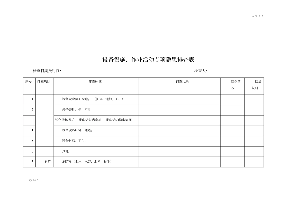 设备设施、作业活动隐患排查表_第1页