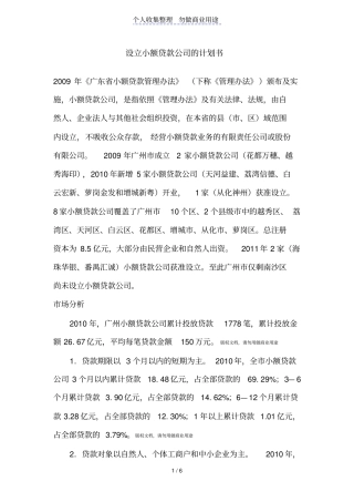 设立小额贷款公司的计划书