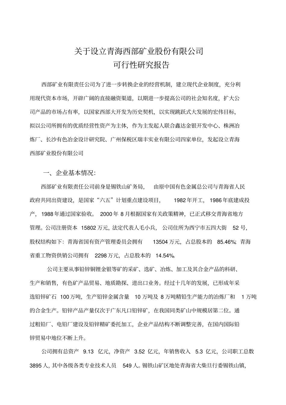 设立股份公司可行性研究报告_第1页