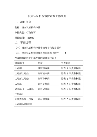 设立认证机构审批审查工作细则
