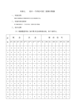 设计一个四位可逆二进制计数器的试验报告
