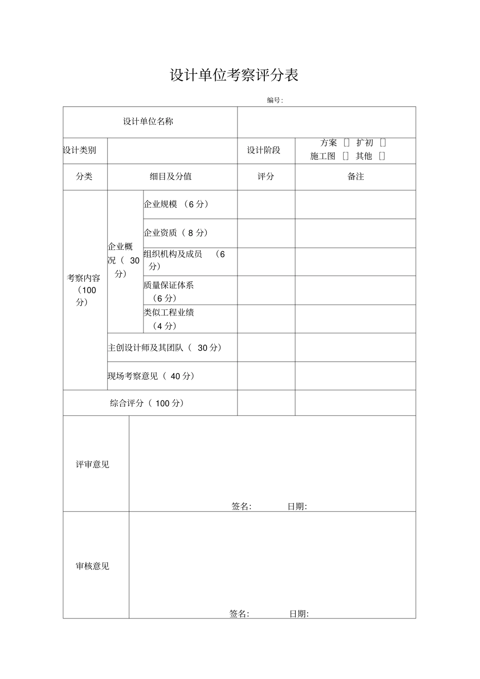设计单位考察评分表_第1页