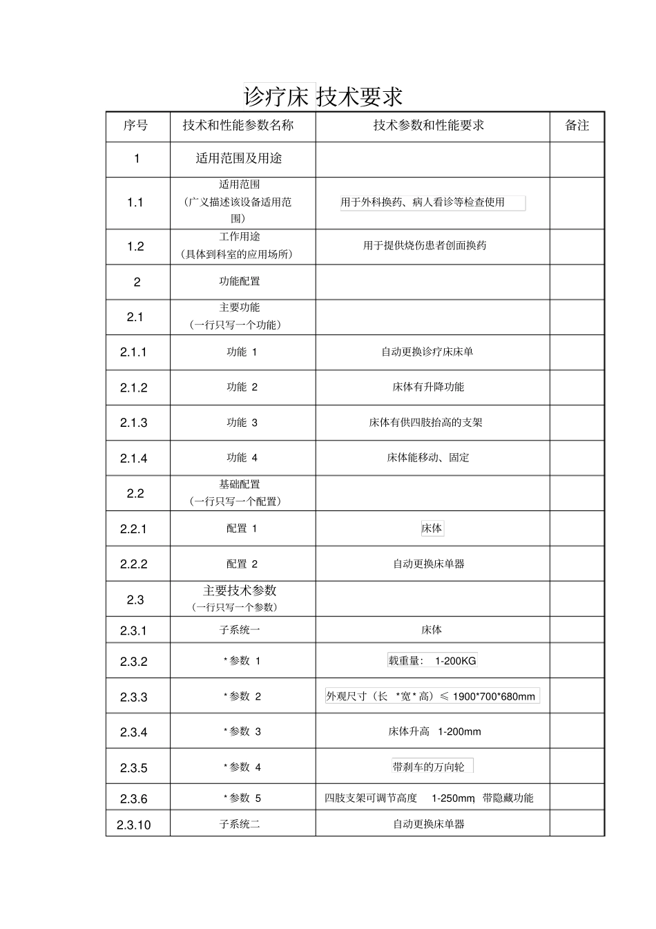 诊疗床技术要求_第1页