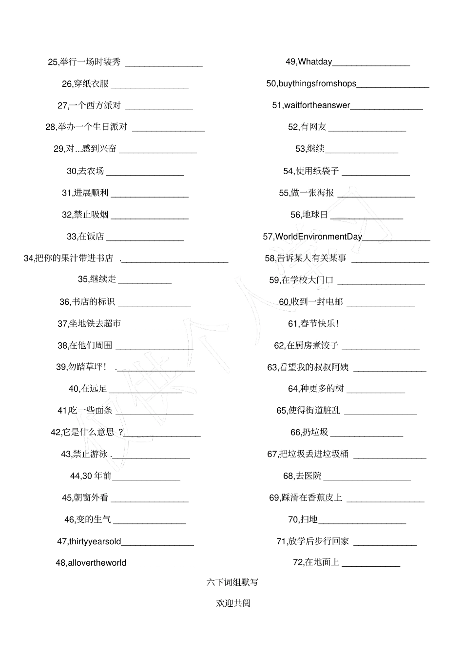 译林小学英语六年级词组默写_第3页