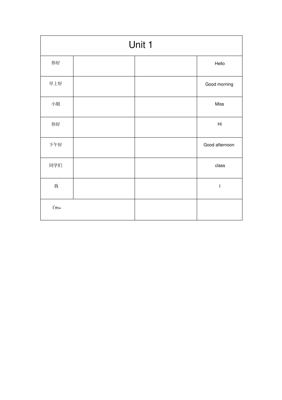 译林版三年级上英语单词默写表_第1页