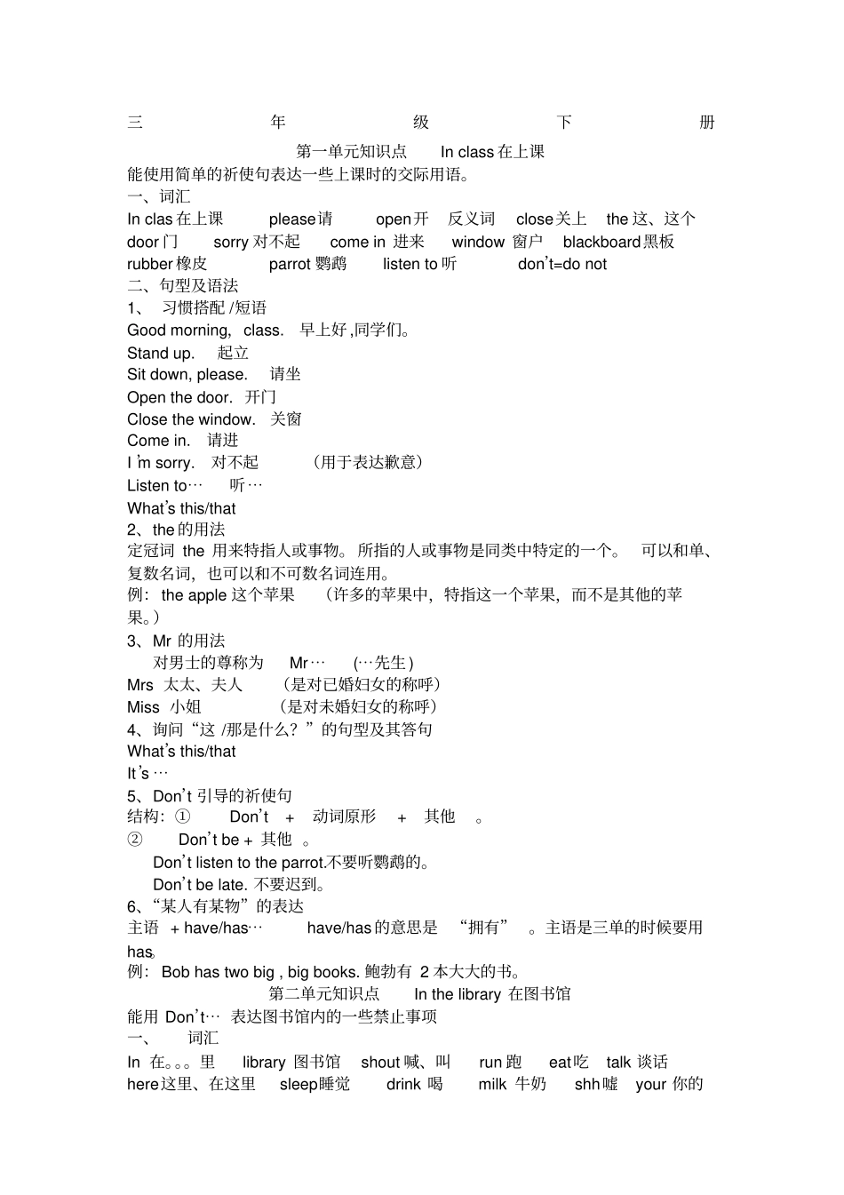 译林英语三年级下知识点汇总_第1页
