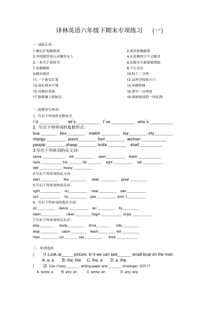 译林英语六年级下期末专项练习一