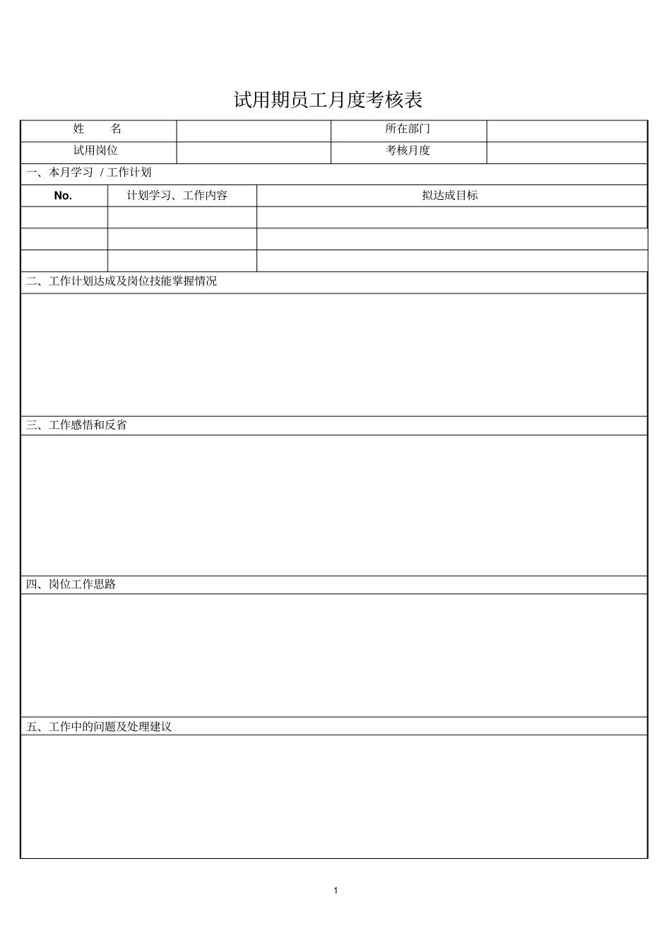 试用期员工月度考核表_第1页