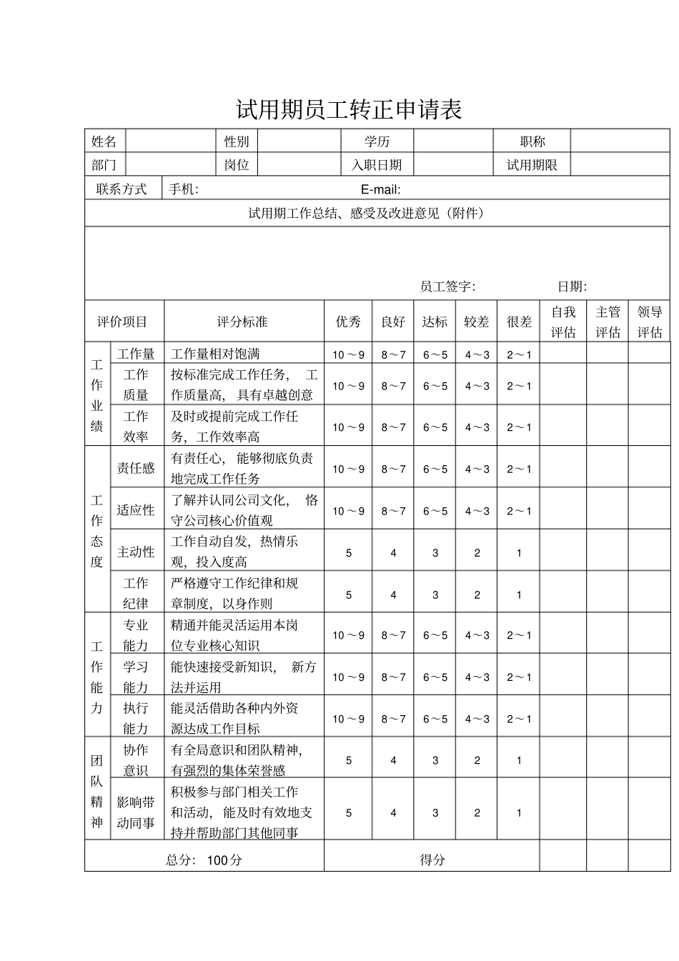 试用期员工转正申请表_第1页