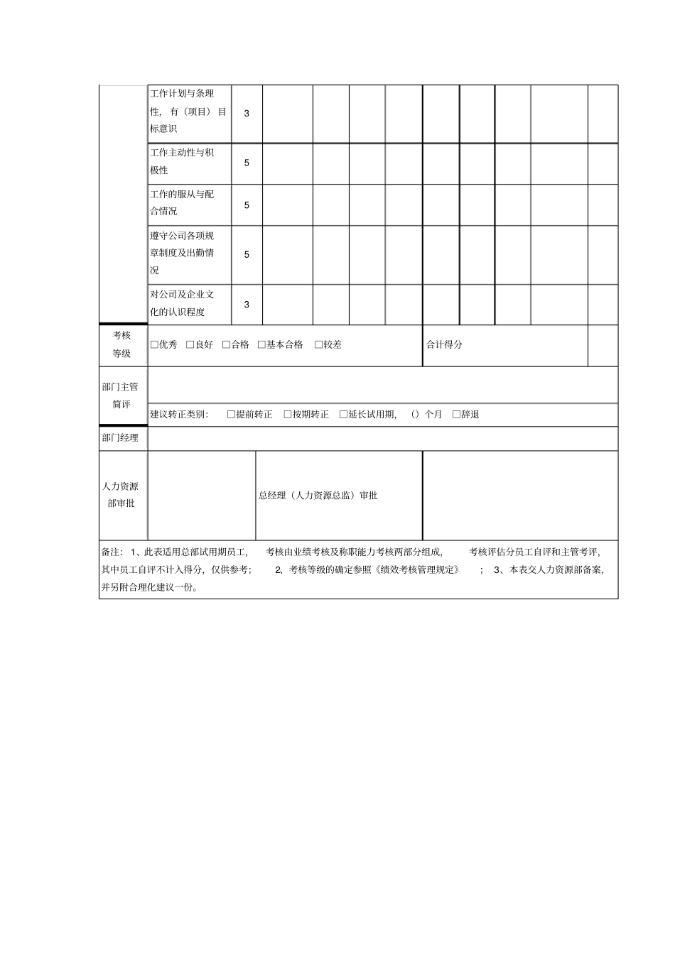 试用期员工转正考核表_第2页
