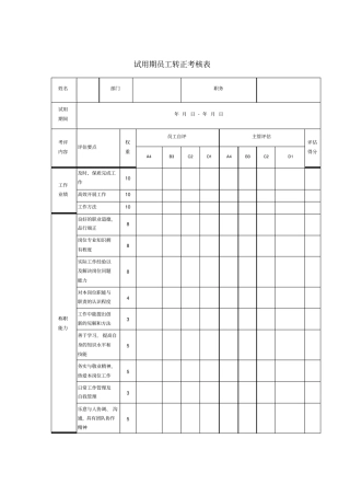 试用期员工转正考核表