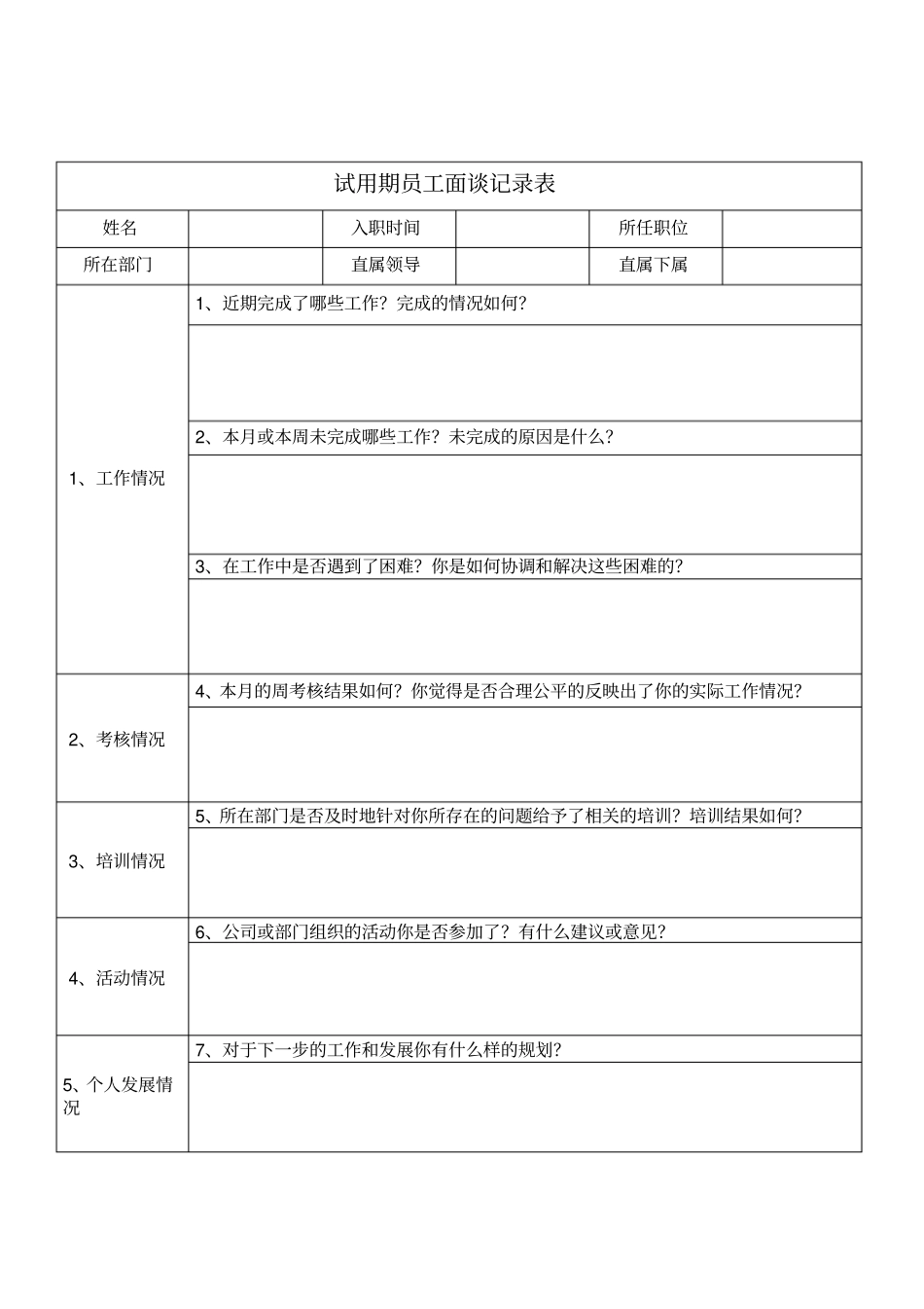 试用期员工面谈记录表_第1页