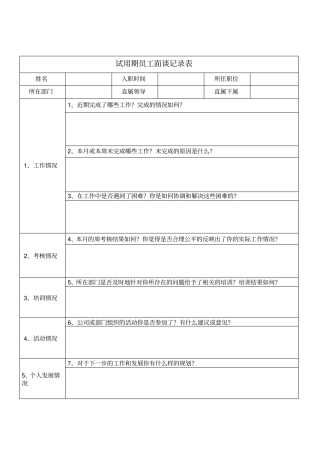 试用期员工面谈记录表