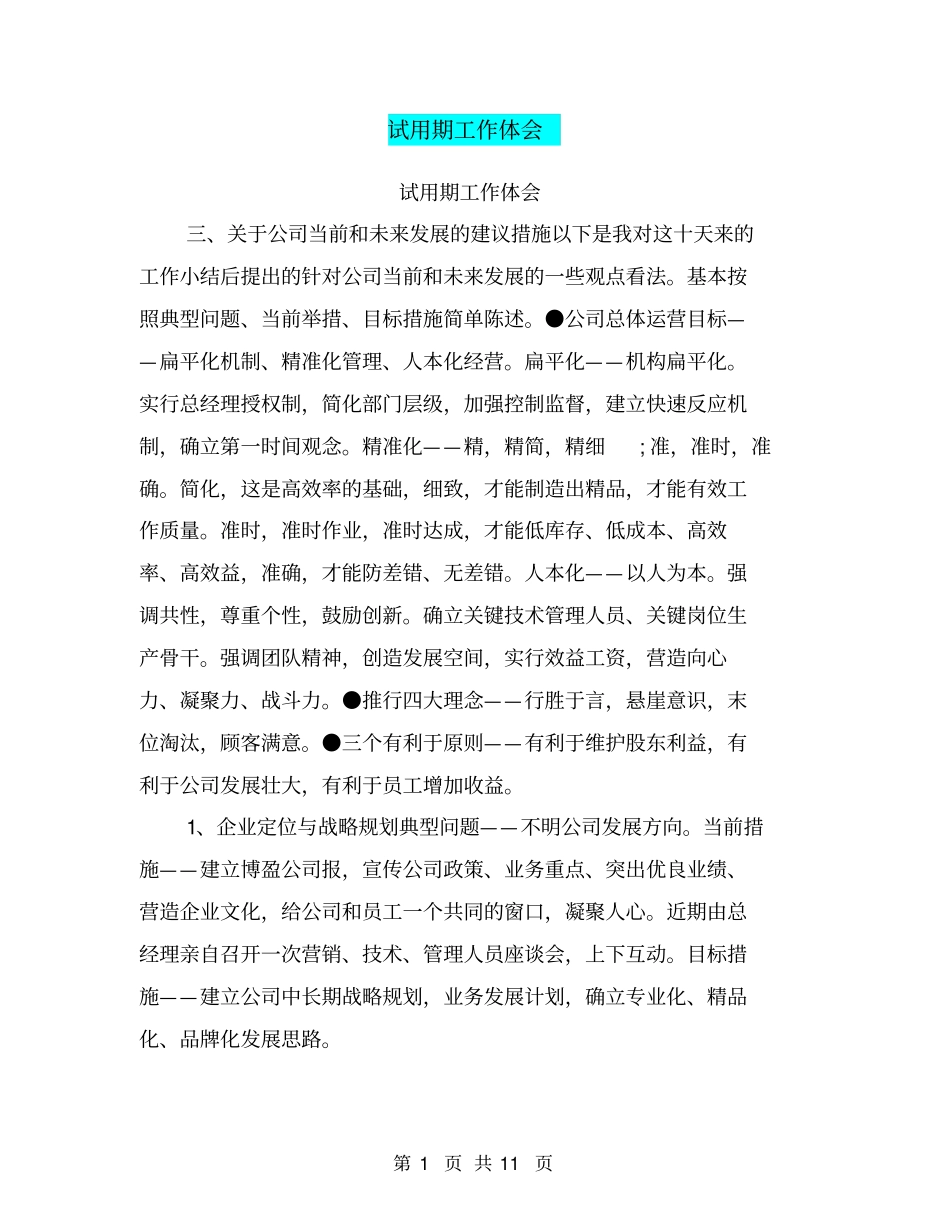 试用期工作体会【可编辑版】_第1页