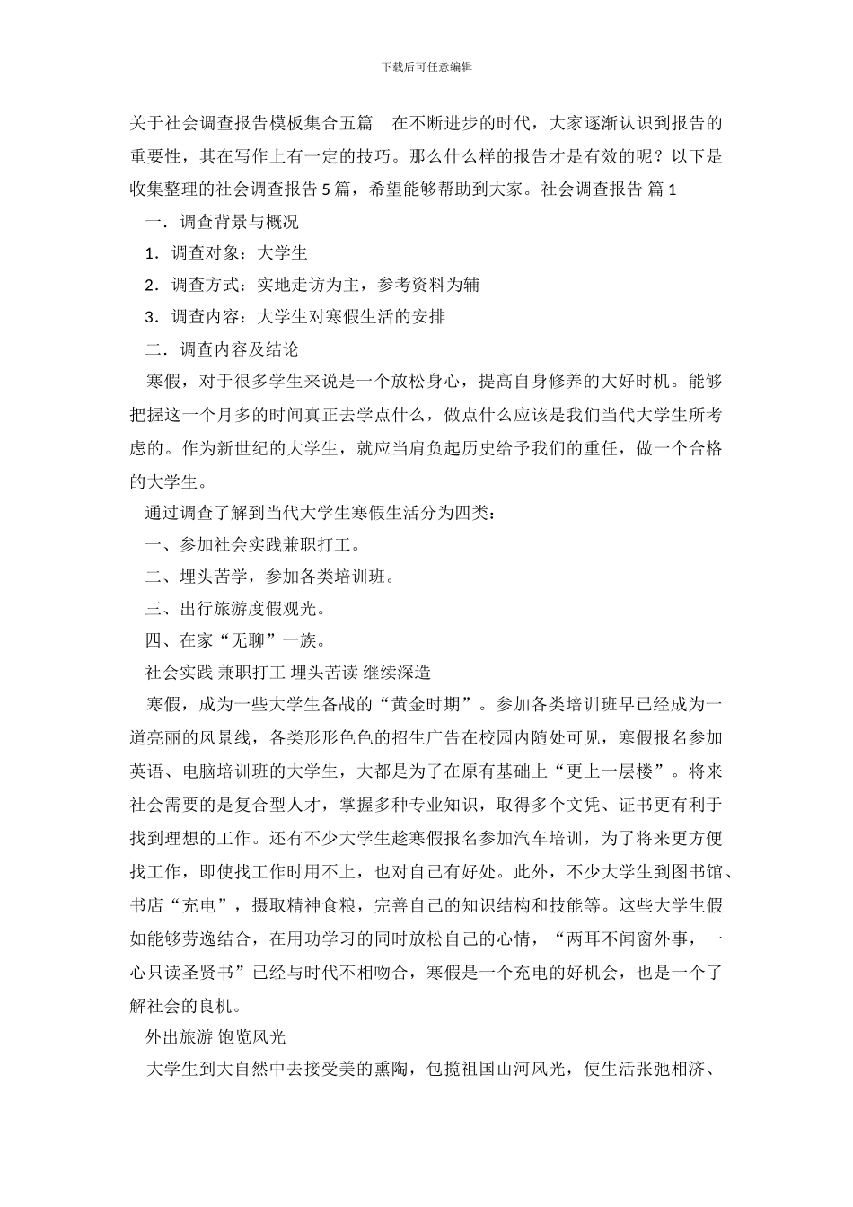 关于社会调查报告模板集合五篇_第2页