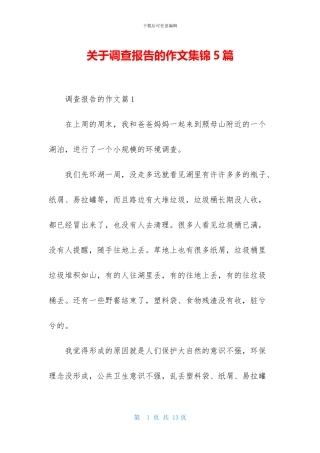 关于调查报告的作文集锦5篇