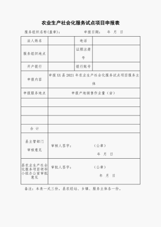 农业生产社会化服务试点项目申报表