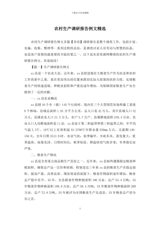 农村生产调研报告例文精选