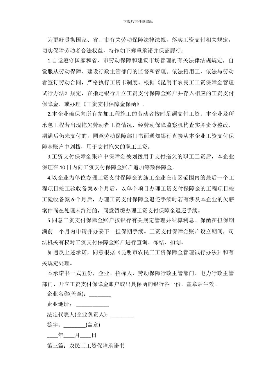 农民工工资保障承诺书范文3篇_第3页