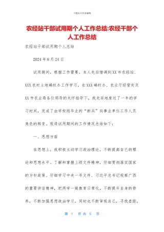 农经站干部试用期个人工作总结