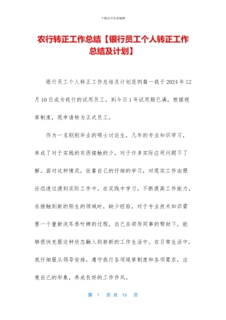 农行转正工作总结