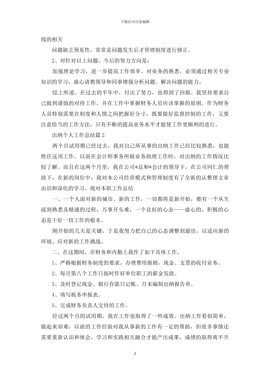 出纳个人工作总结范文锦集10篇_第2页