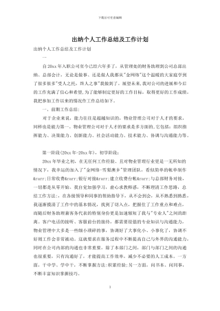 出纳个人工作总结及工作计划