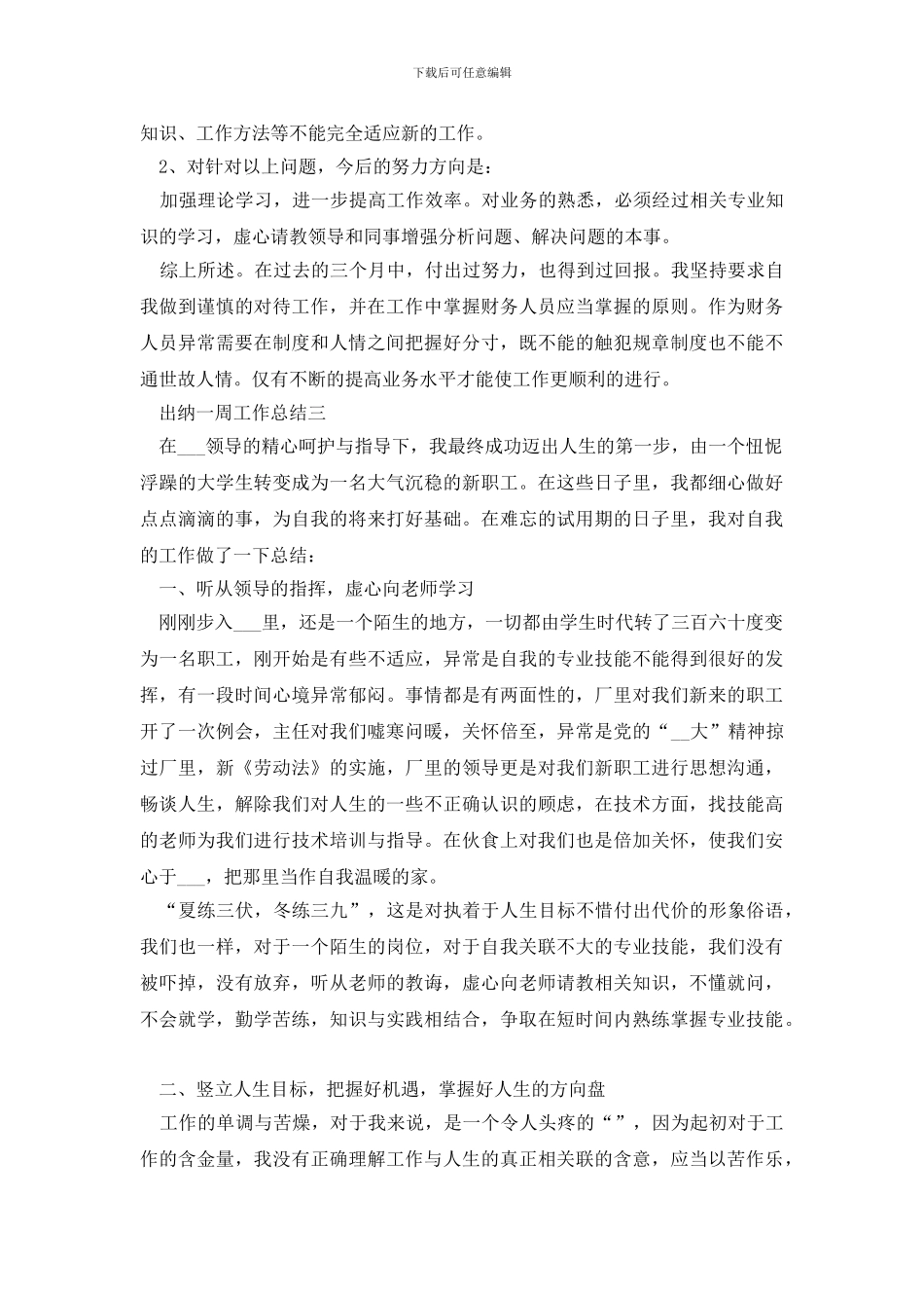 出纳一周工作总结2024_第3页