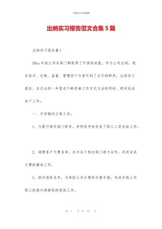 出纳实习报告范文合集5篇