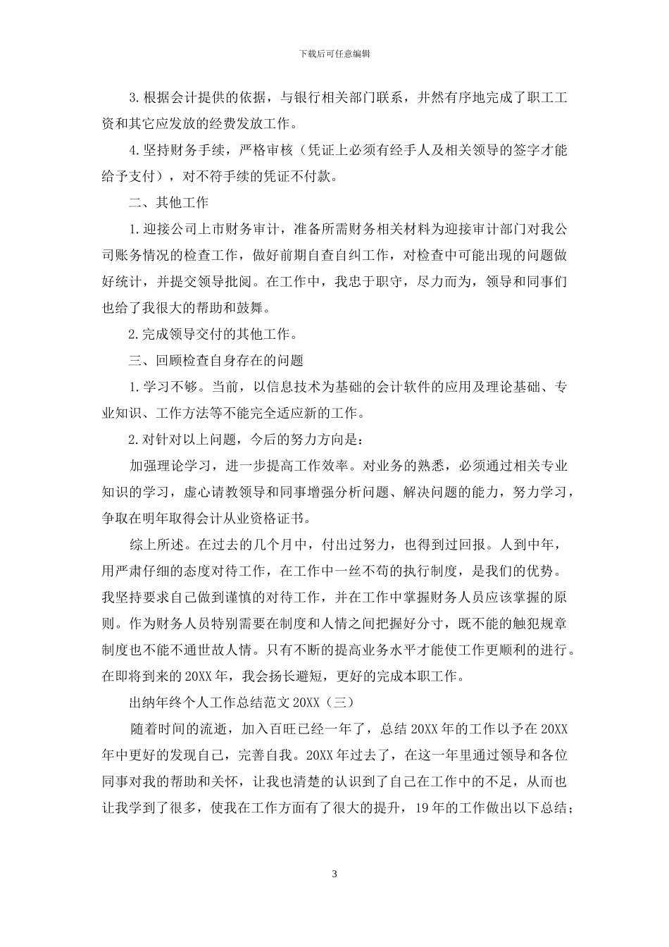 出纳年终个人工作总结范文2024_第3页