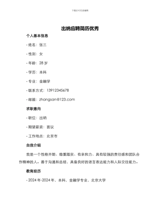 出纳应聘简历优秀