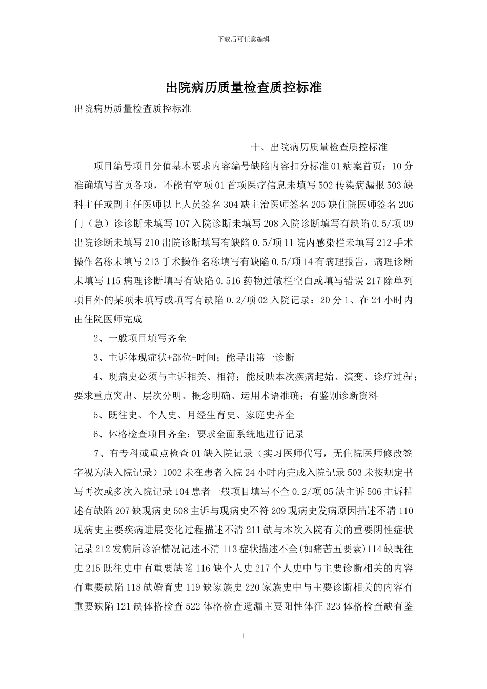 出院病历质量检查质控标准_第1页