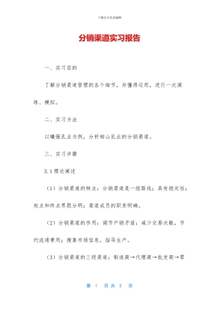 分销渠道实习报告