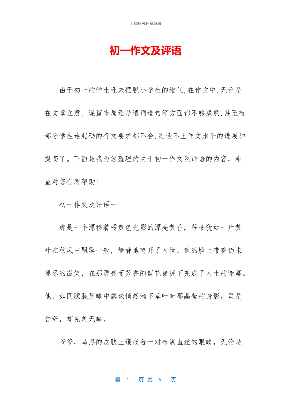 初一作文及评语_第1页