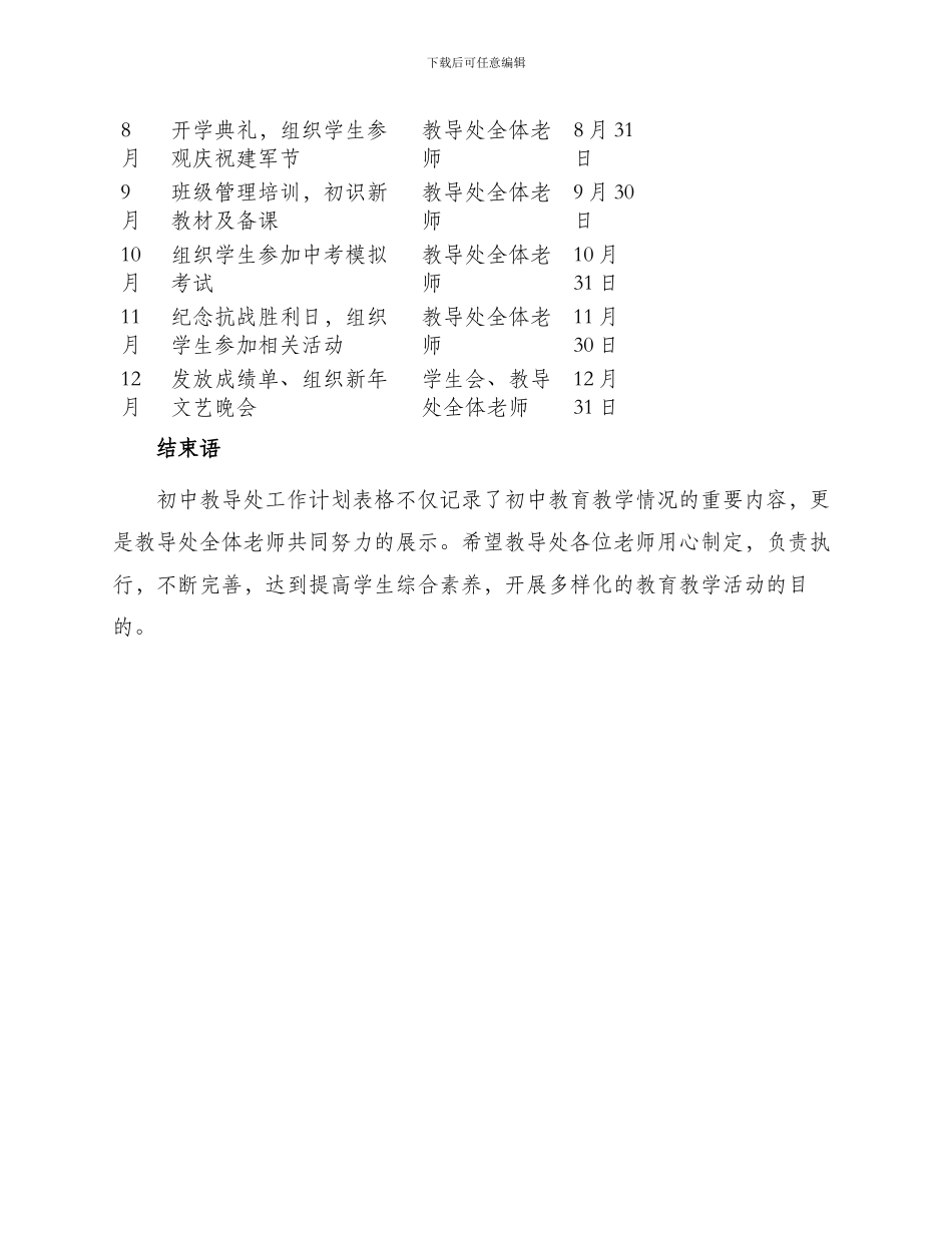 初中教导处工作计划表格结尾_第2页