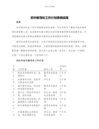 初中教导处工作计划表格结尾