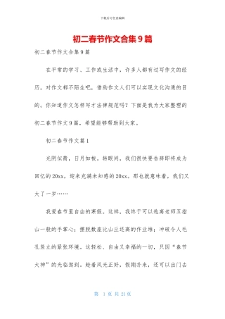 初二春节作文合集9篇