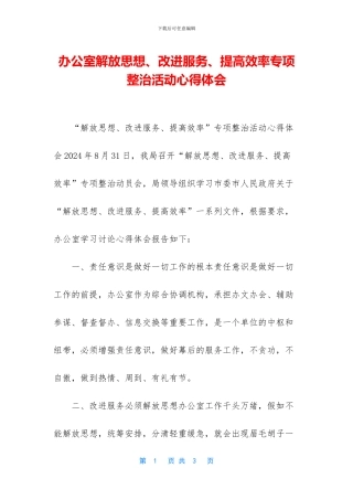 办公室解放思想、改进服务、提高效率专项整治活动心得体会